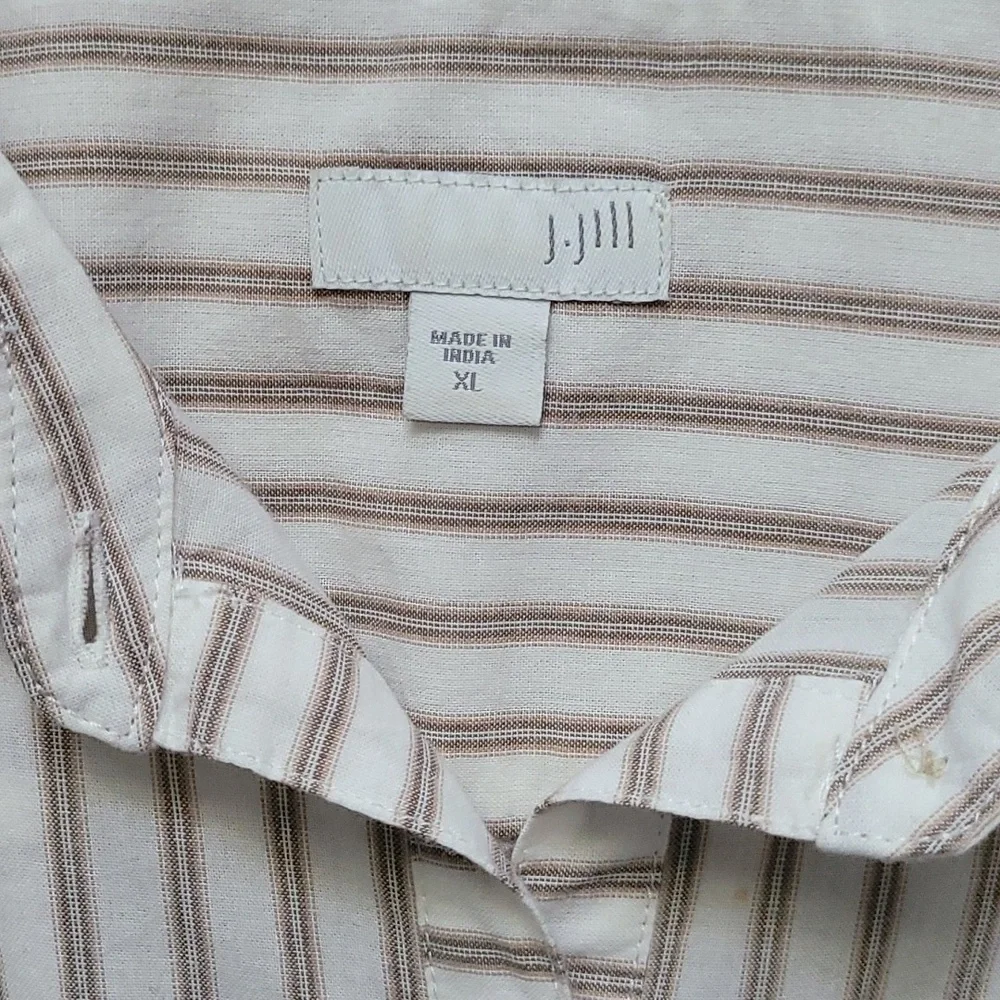 J.Jill XL White & Tan Stripe Casual Button Down Tunic - Picture 3 of 9